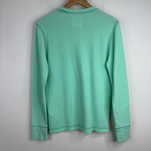 Hollister Long Sleeve Waffle Top XS Thermal Y2K Logo Patch Bella Swan Mint Green - Picture 3 of 9